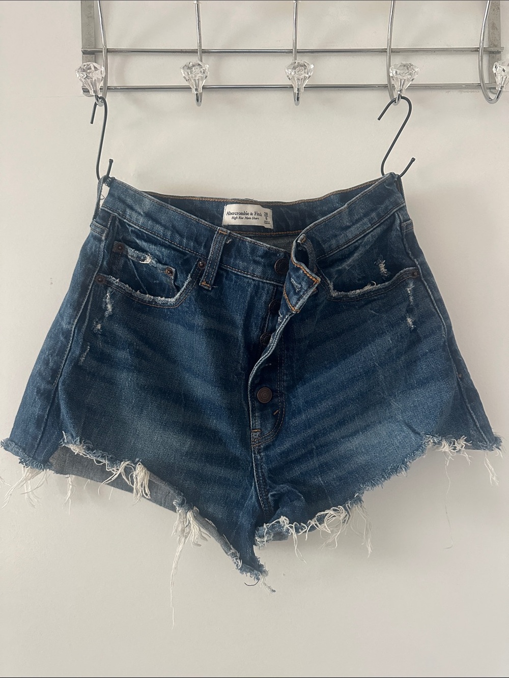 Abercrombie & Fitch Dark Blue Distressed High-Rise Jean Shorts